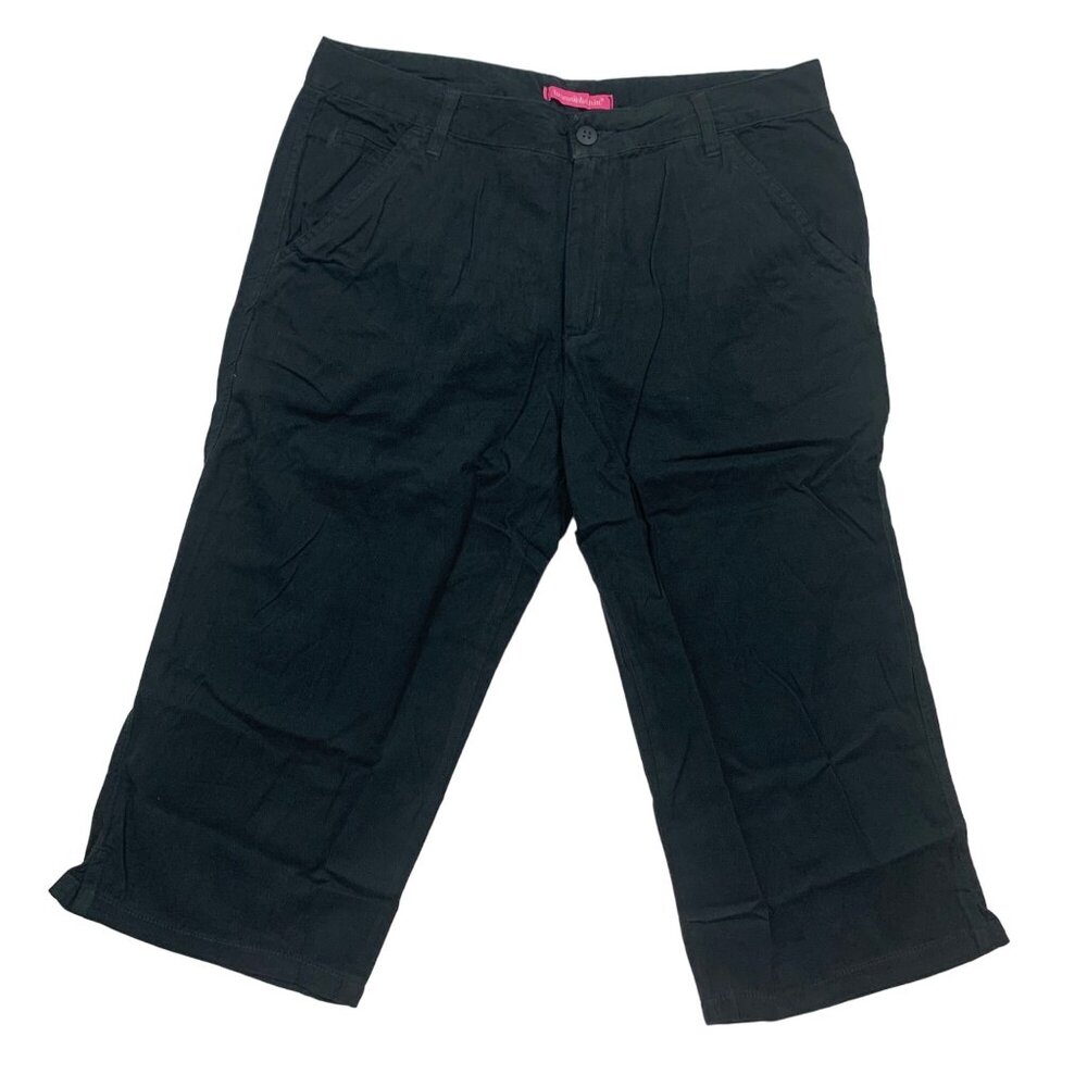 Woman Within Black Cotton Cropped Capri Pants Size 14WP Plus Size